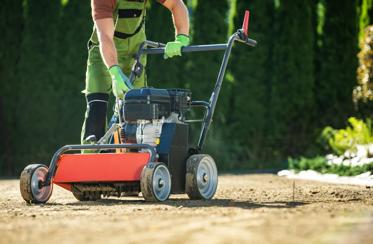 professional Lawn Aeration on fresh soil